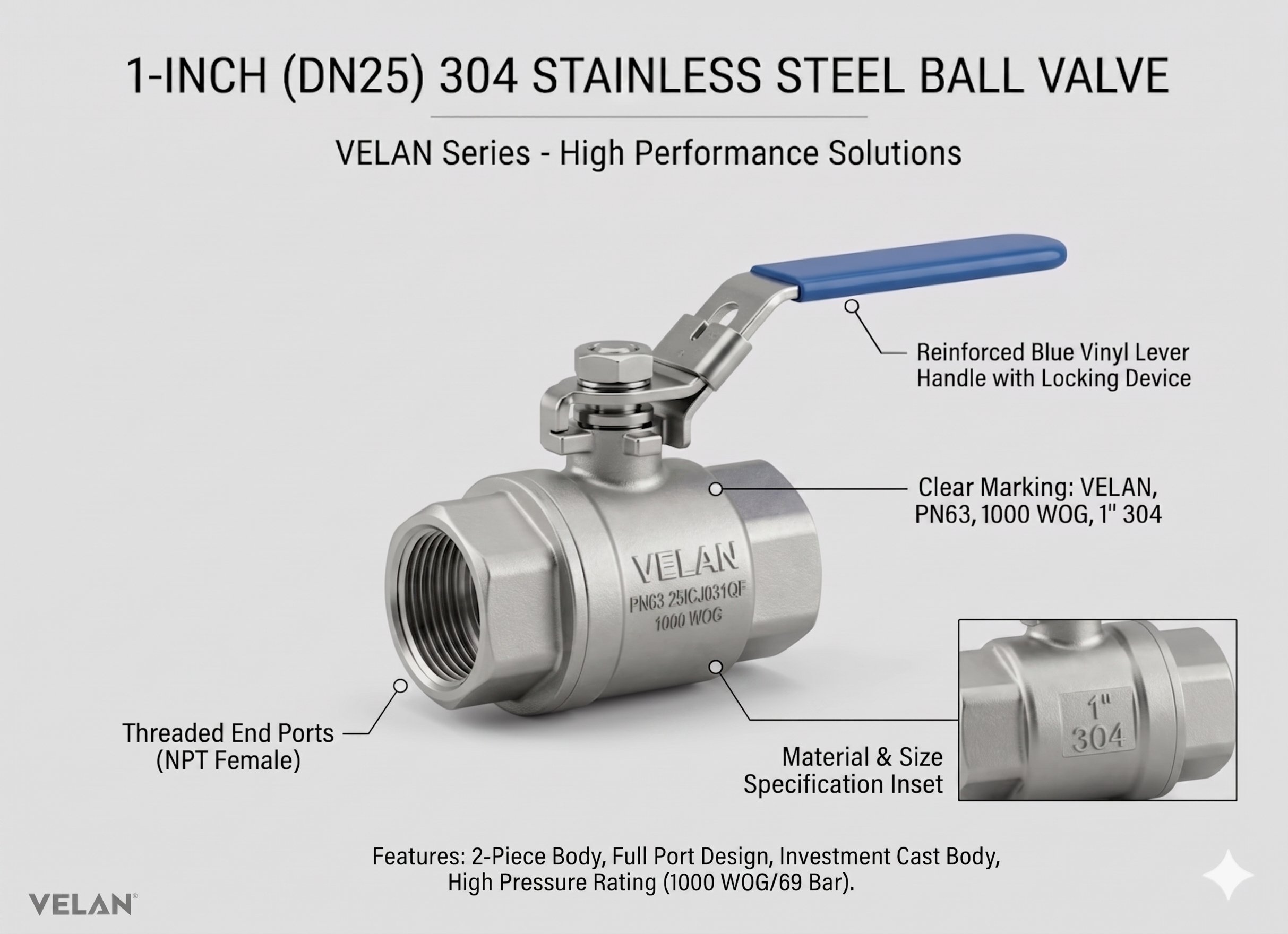 VELAN 304 Stainless Steel Ball Valve